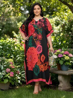 Plus Size Cover Up Caftan Dresses for Women Stylish Beach Moo Moos Maxi Dress